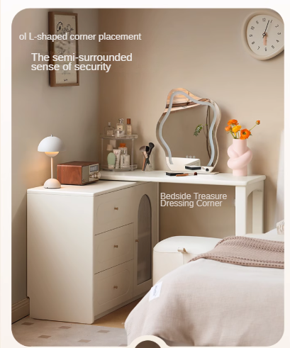 Tulipwood , Solid Rubberwood French Cream Style Retractable Vanity Table.