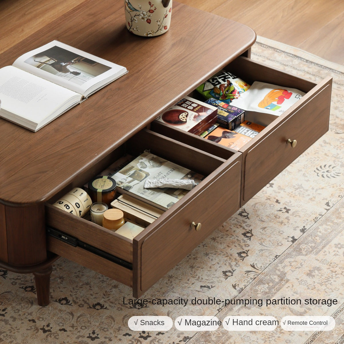 Black Walnut Solid Wood American Retro Coffee Table.