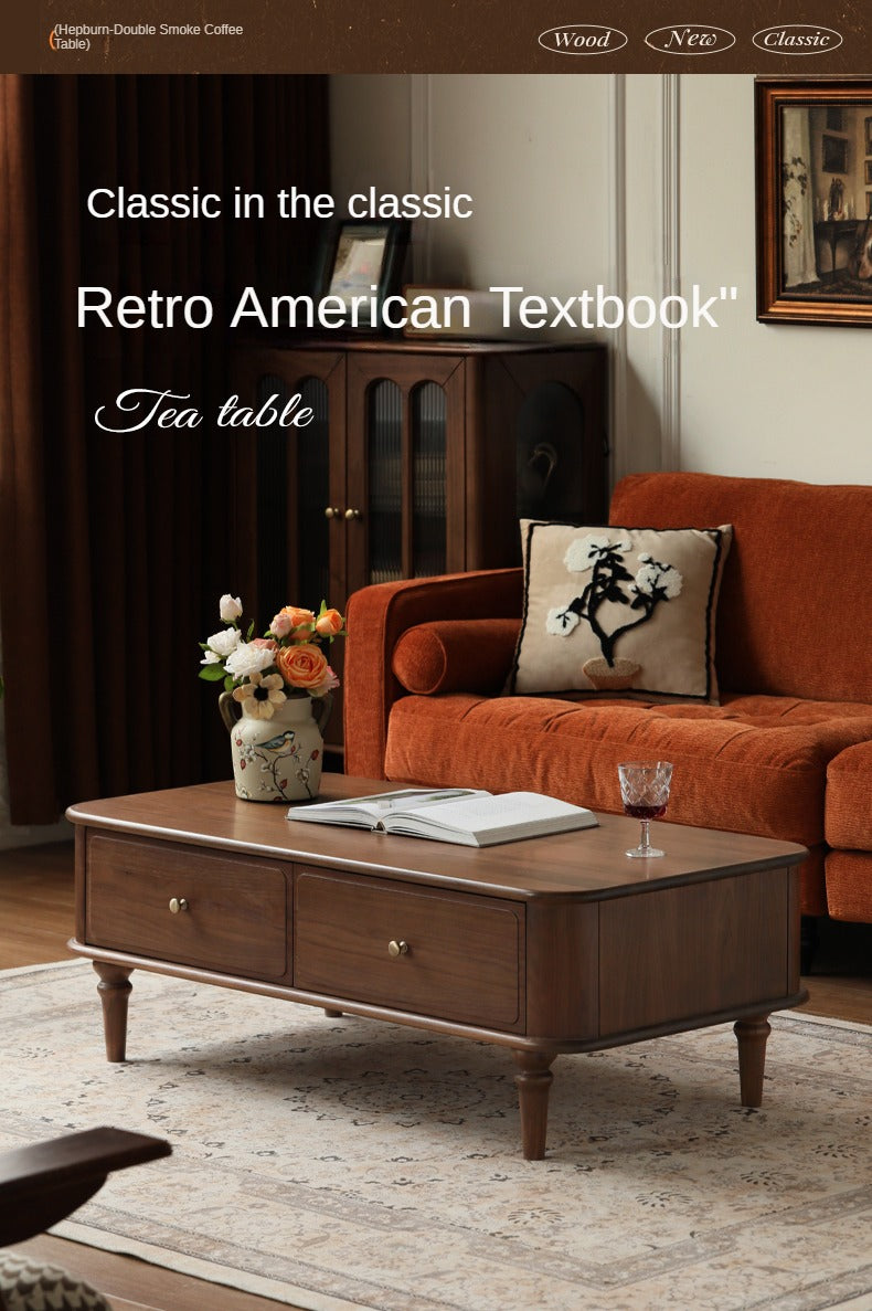 Black Walnut Solid Wood American Retro Coffee Table.