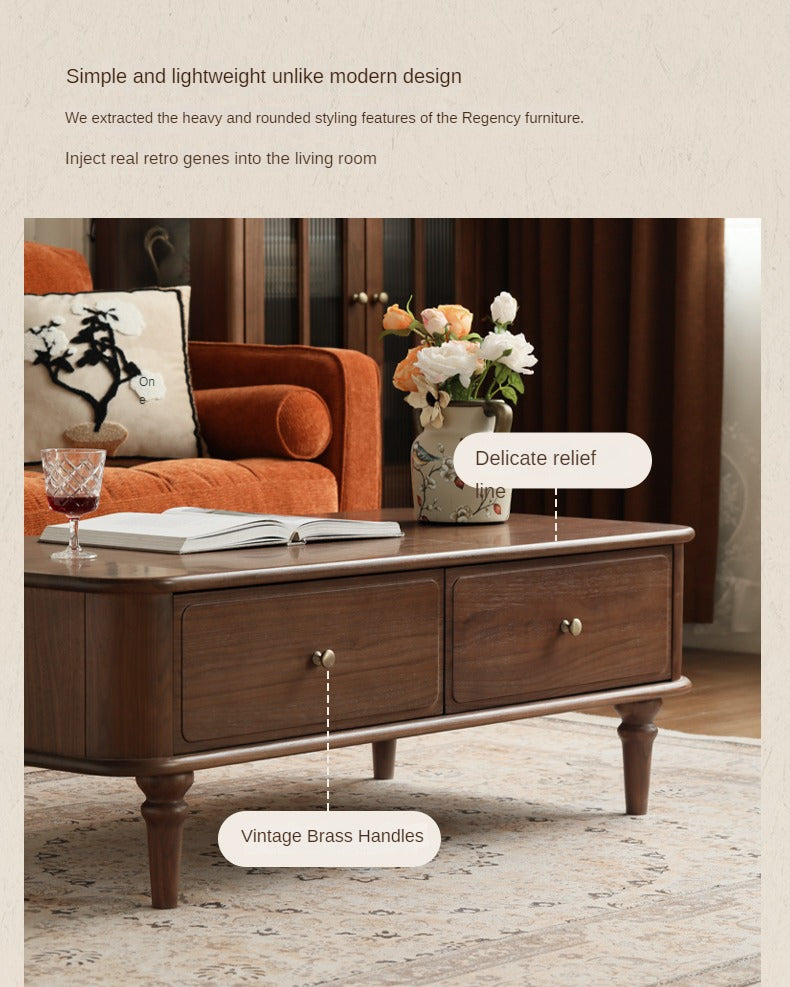 Black Walnut Solid Wood American Retro Coffee Table.