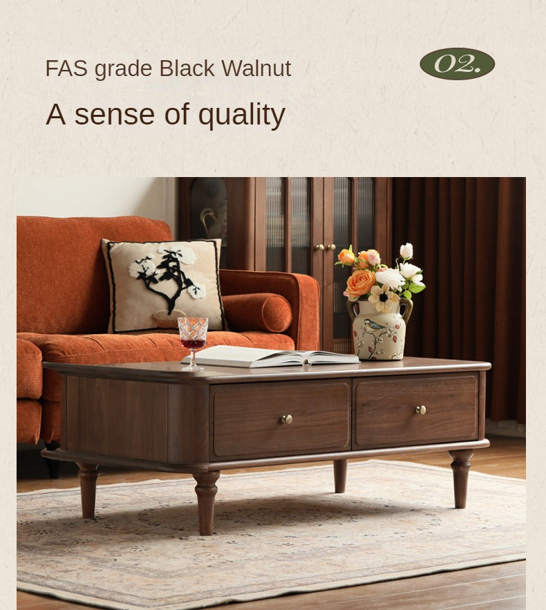 Black Walnut Solid Wood American Retro Coffee Table.