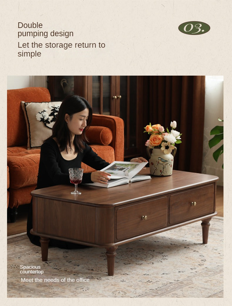 Black Walnut Solid Wood American Retro Coffee Table.