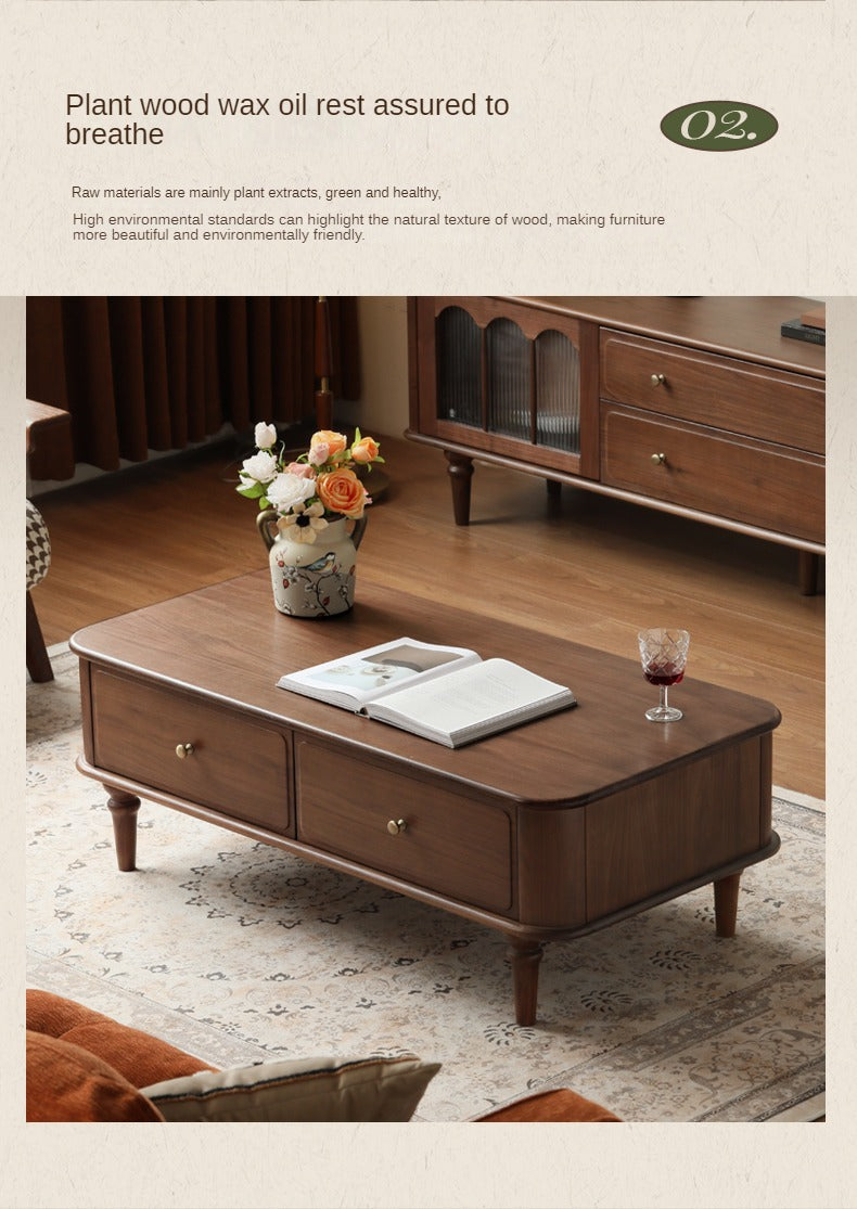 Black Walnut Solid Wood American Retro Coffee Table.