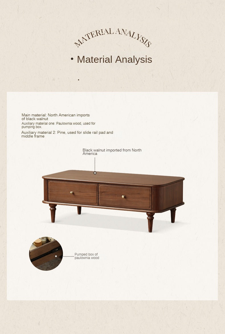 Black Walnut Solid Wood American Retro Coffee Table.