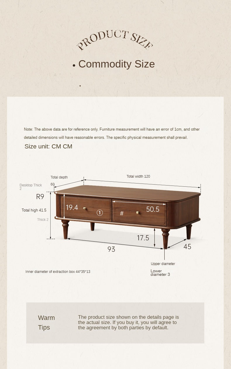 Black Walnut Solid Wood American Retro Coffee Table.