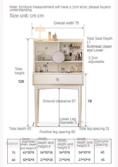 Ash Solid Wood Cream Style Dressing Table.