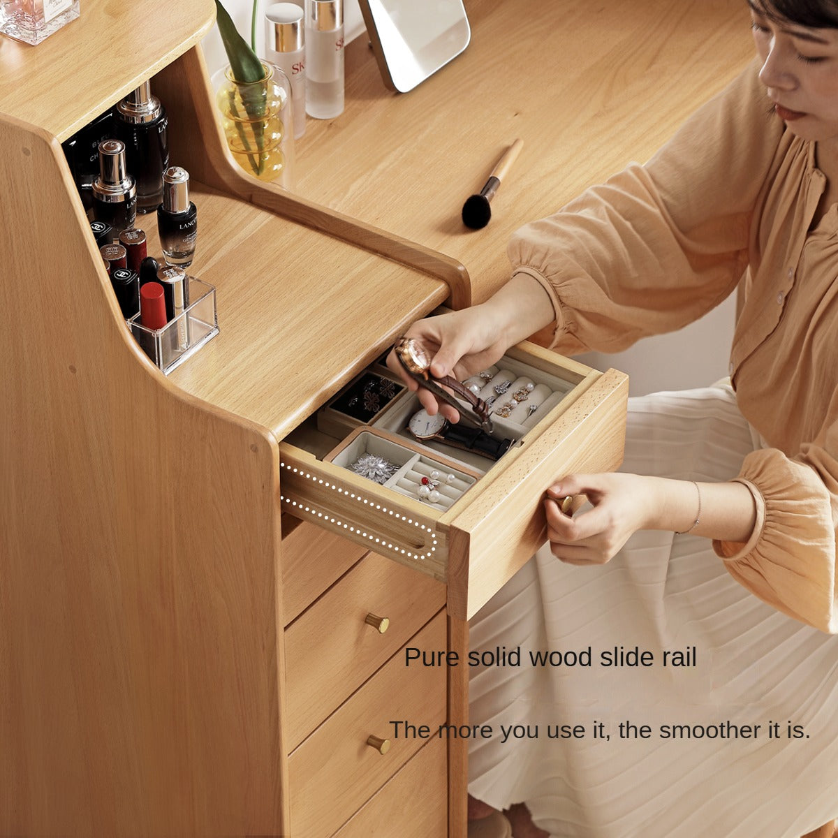 European Beech Solid Wood Telescopic Dressing Table.