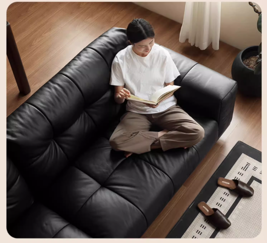 Leather Italian light luxury Piano Key Straight Sofa.