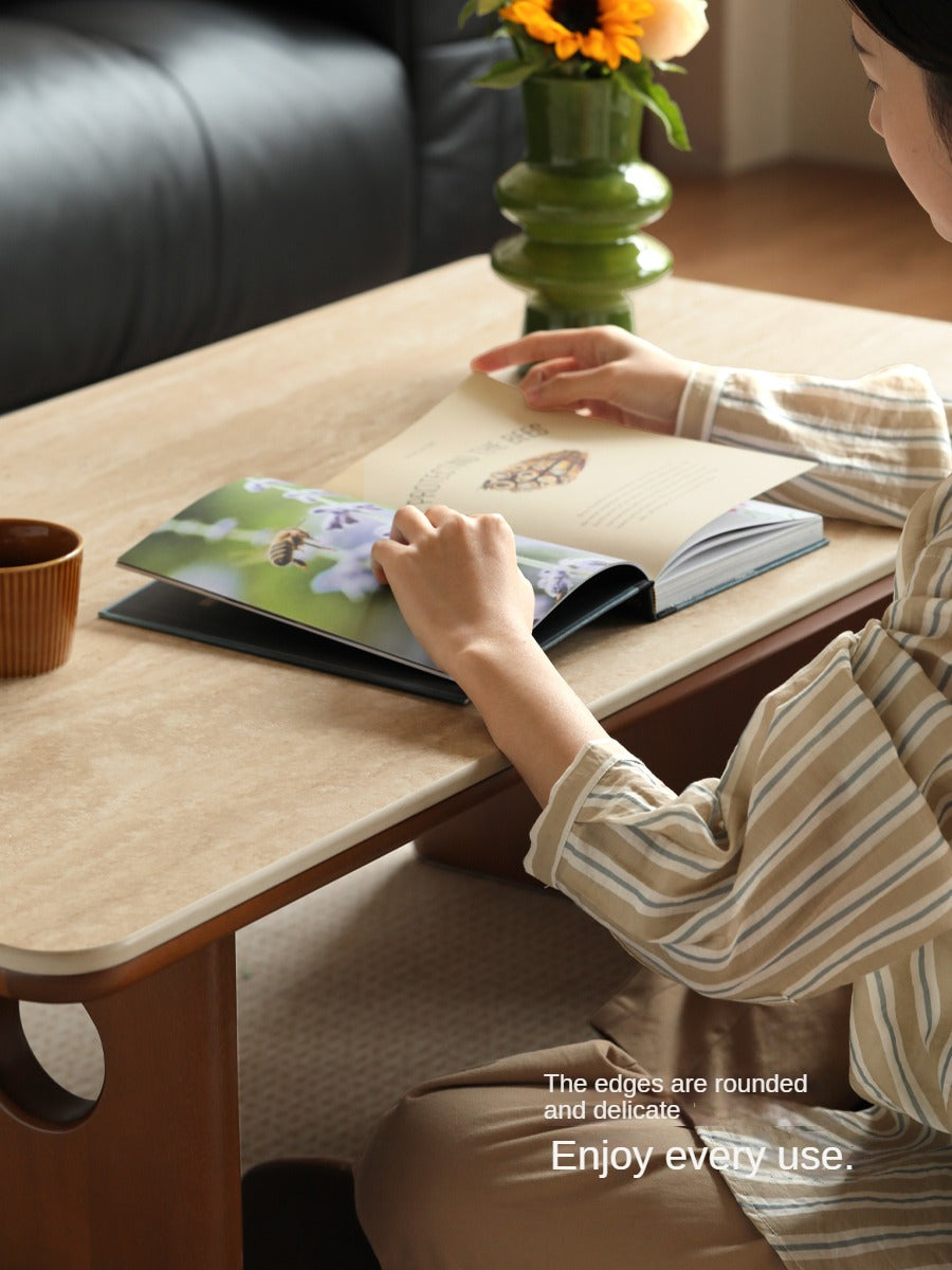 Poplar, Ash Solid Wood Rock Plate Retro Coffee Table.