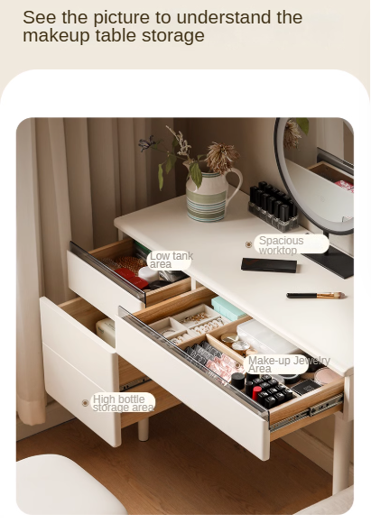 Solid Rubberwood, Poplar Solid Wood Dressing Table Warm White.