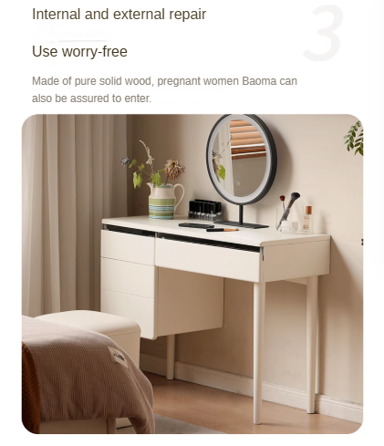 Solid Rubberwood, Poplar Solid Wood Dressing Table Warm White.