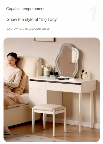 Solid Rubberwood, Poplar Solid Wood Dressing Table Warm White.