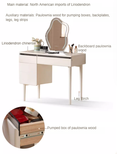 Solid Rubberwood, Poplar Solid Wood Dressing Table Warm White.