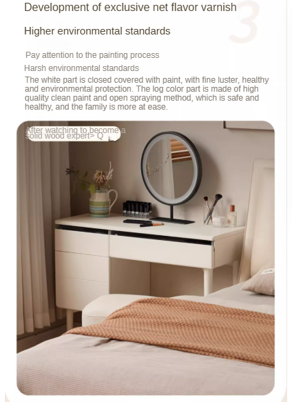 Solid Rubberwood, Poplar Solid Wood Dressing Table Warm White.