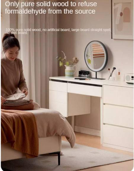 Solid Rubberwood, Poplar Solid Wood Dressing Table Warm White.