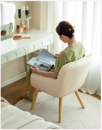 Organic Leather Cream Movable Makeup Chair