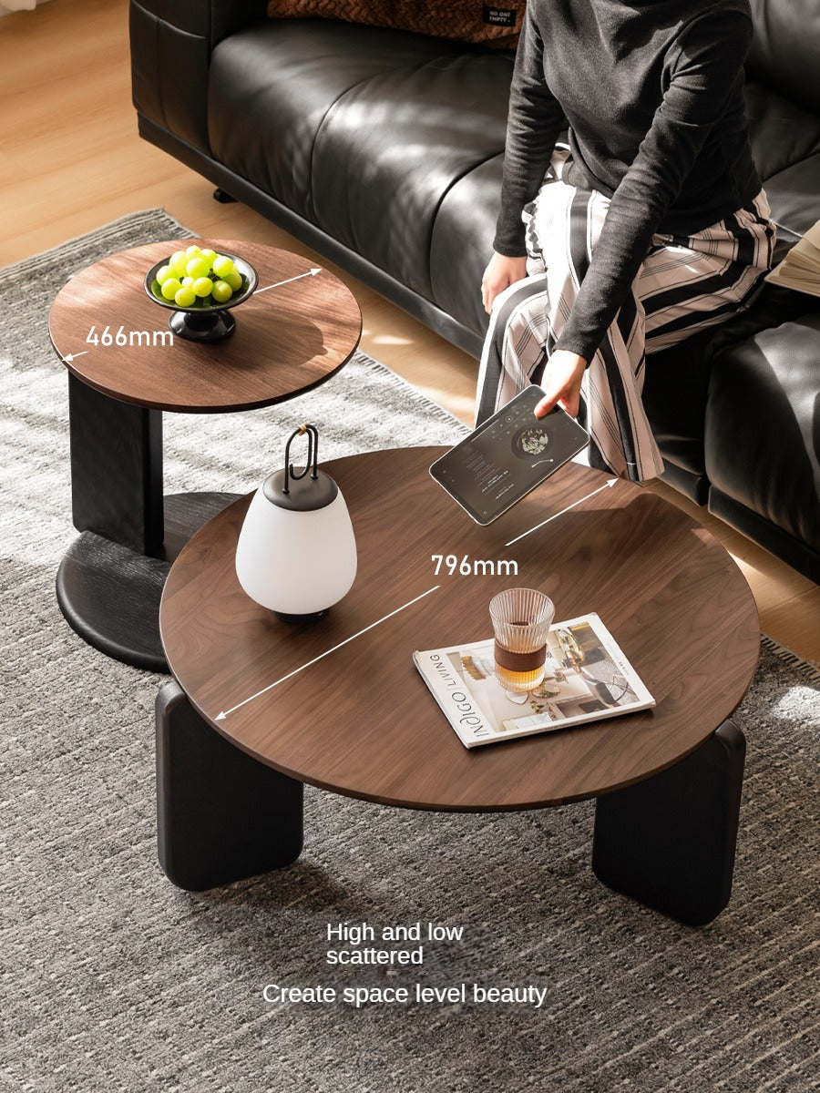 Black Walnut, Teak Solid Wood Round Coffee Table Italian Light Luxury.