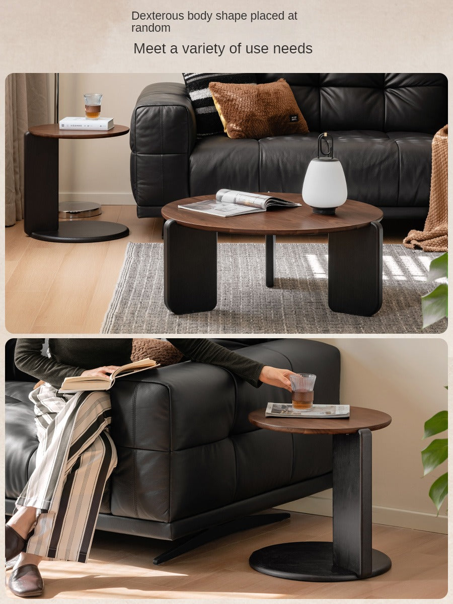 Black Walnut, Teak Solid Wood Round Coffee Table Italian Light Luxury.