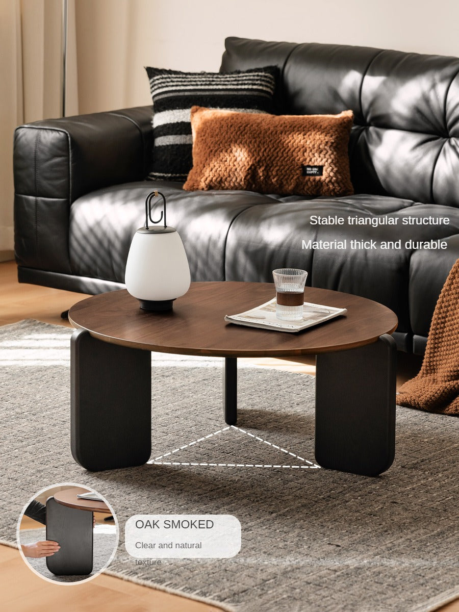 Black Walnut, Teak Solid Wood Round Coffee Table Italian Light Luxury.