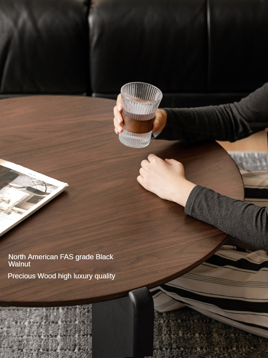 Black Walnut, Teak Solid Wood Round Coffee Table Italian Light Luxury.