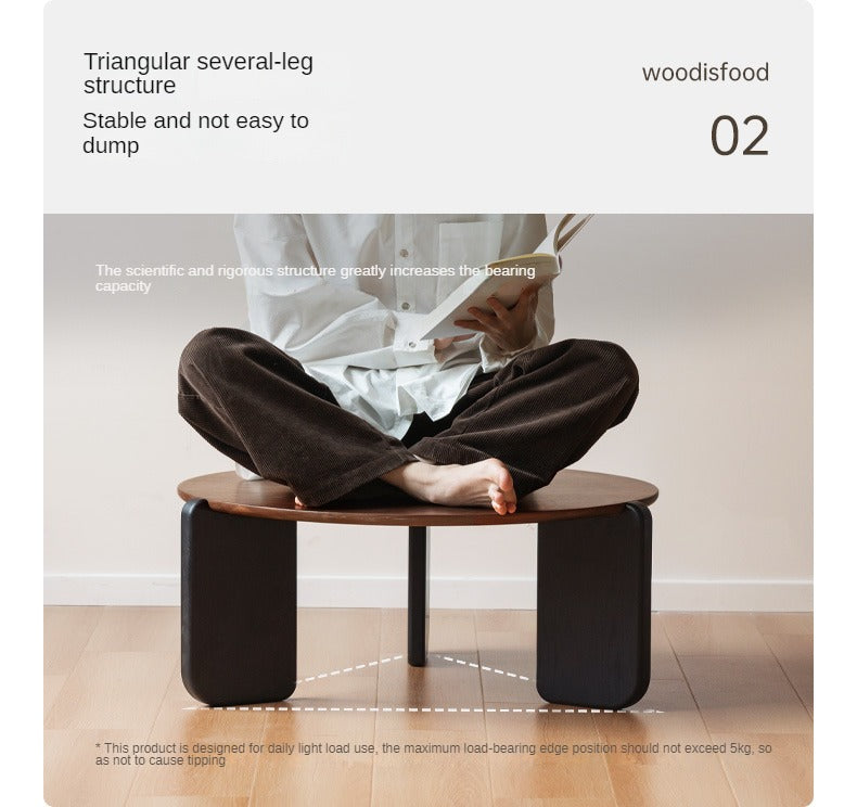 Black Walnut, Sandalwood Solid Wood Round Coffee Table Italian Light Luxury.