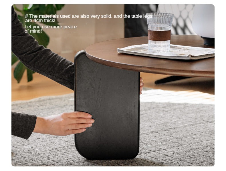 Black Walnut, Sandalwood Solid Wood Round Coffee Table Italian Light Luxury.