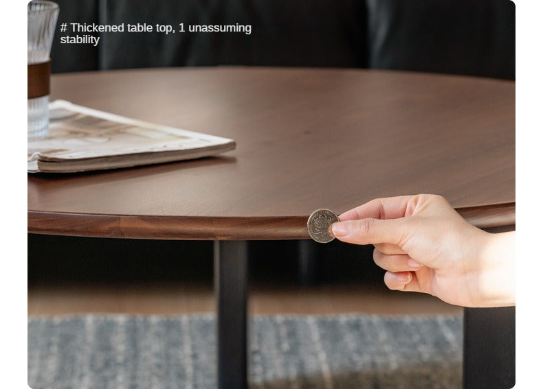 Black Walnut, Sandalwood Solid Wood Round Coffee Table Italian Light Luxury.
