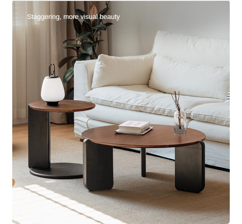 Black Walnut, Teak Solid Wood Round Coffee Table Italian Light Luxury.