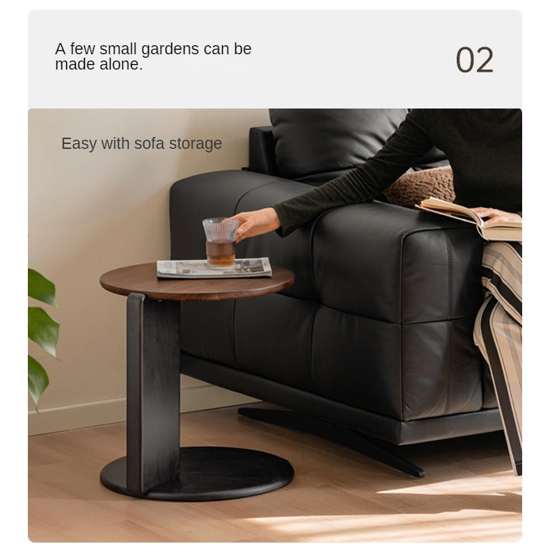 Black Walnut, Sandalwood Solid Wood Round Coffee Table Italian Light Luxury.