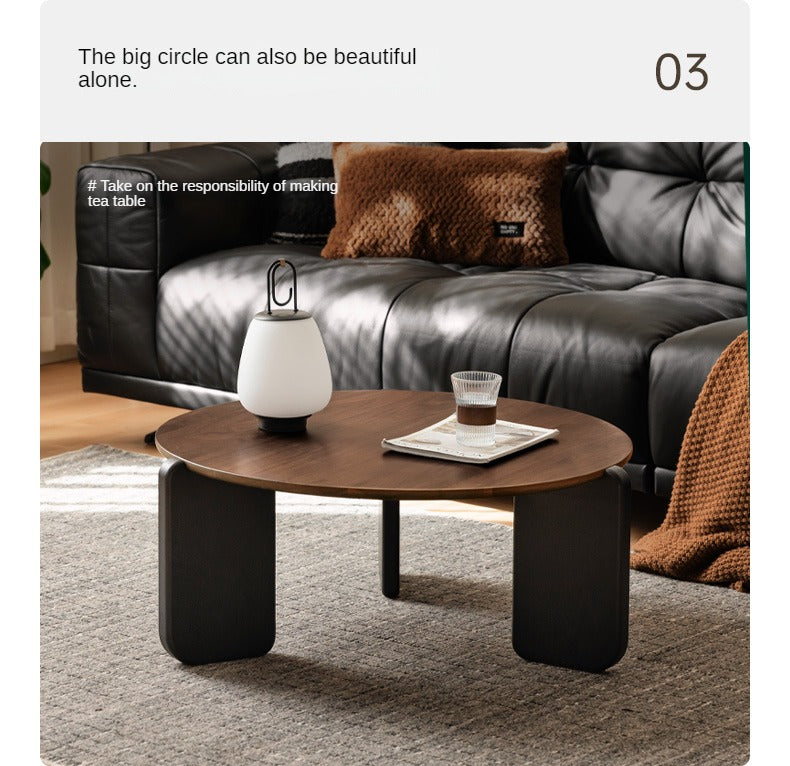 Black Walnut, Teak Solid Wood Round Coffee Table Italian Light Luxury.