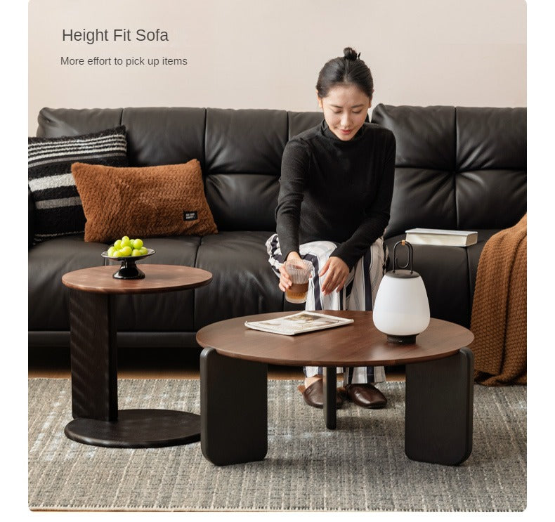 Black Walnut, Sandalwood Solid Wood Round Coffee Table Italian Light Luxury.