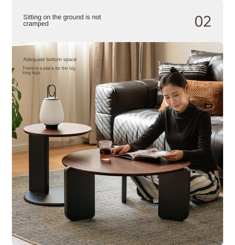 Black Walnut, Sandalwood Solid Wood Round Coffee Table Italian Light Luxury.