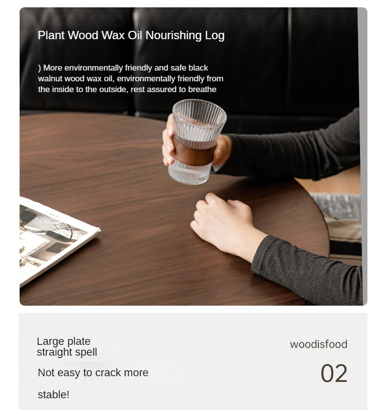 Black Walnut, Teak Solid Wood Round Coffee Table Italian Light Luxury.