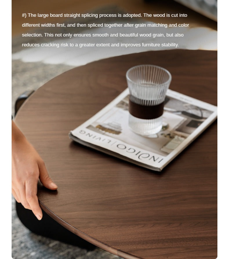 Black Walnut, Teak Solid Wood Round Coffee Table Italian Light Luxury.