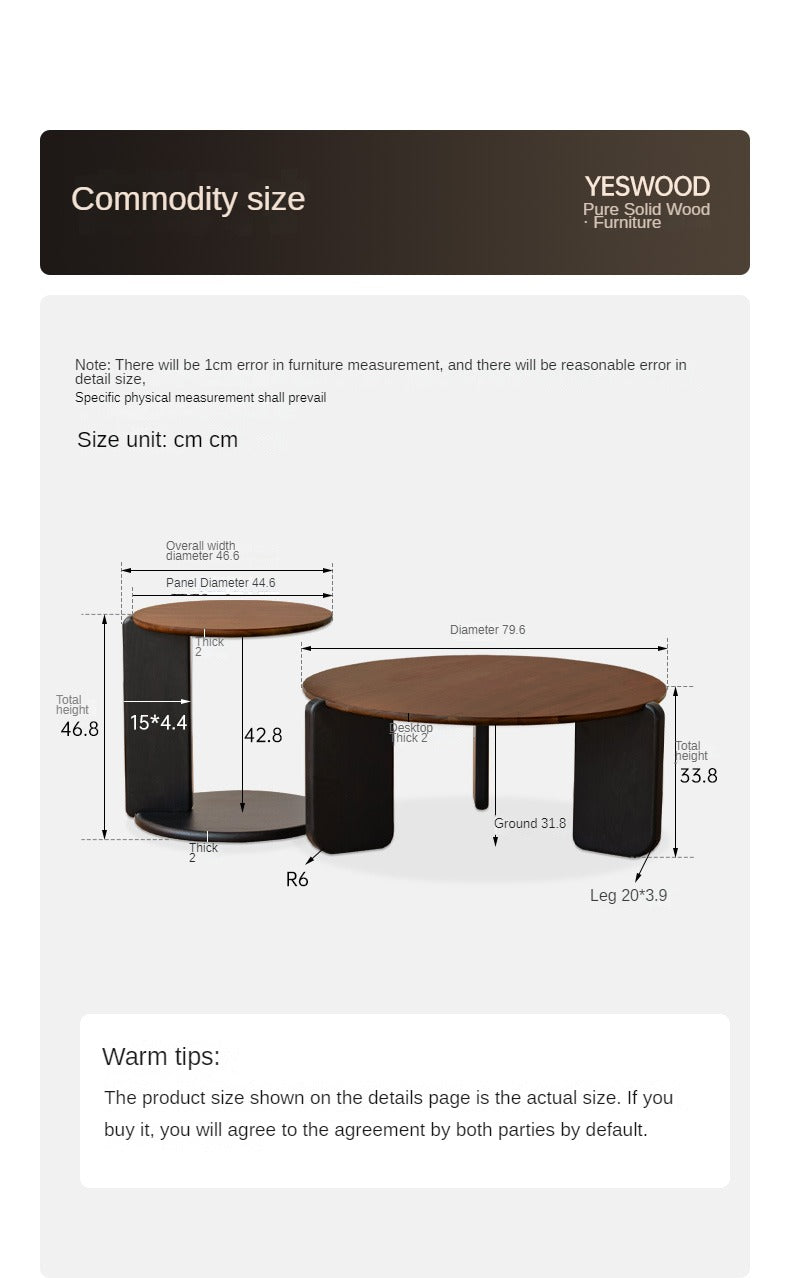 Black Walnut, Teak Solid Wood Round Coffee Table Italian Light Luxury.
