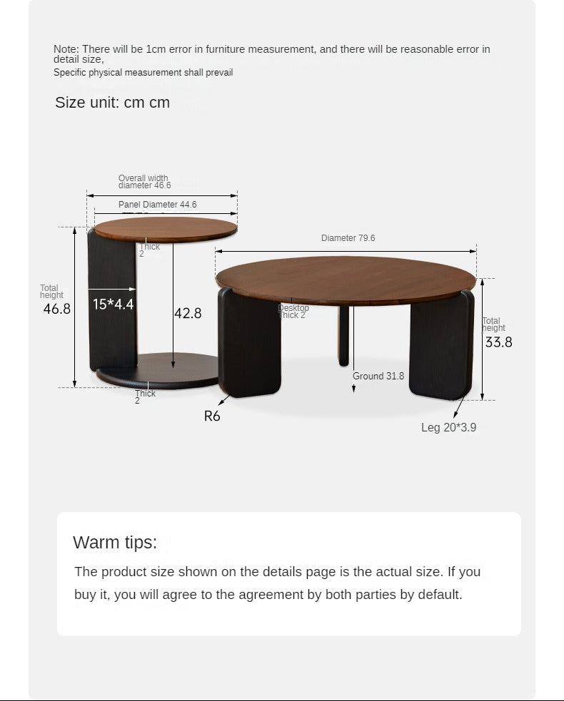 Black Walnut, Sandalwood Solid Wood Round Coffee Table Italian Light Luxury.