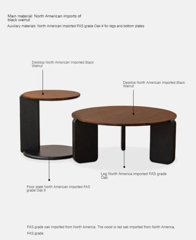 Black Walnut, Teak Solid Wood Round Coffee Table Italian Light Luxury.