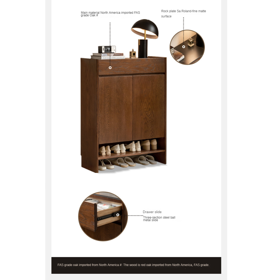 Oak Solid Wood Rock Plate Shoe Cabinet