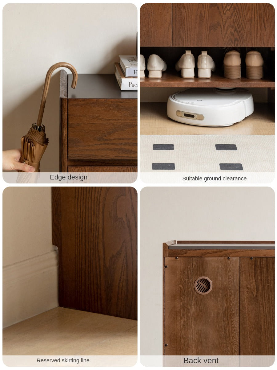 Oak Solid Wood Rock Plate Shoe Cabinet