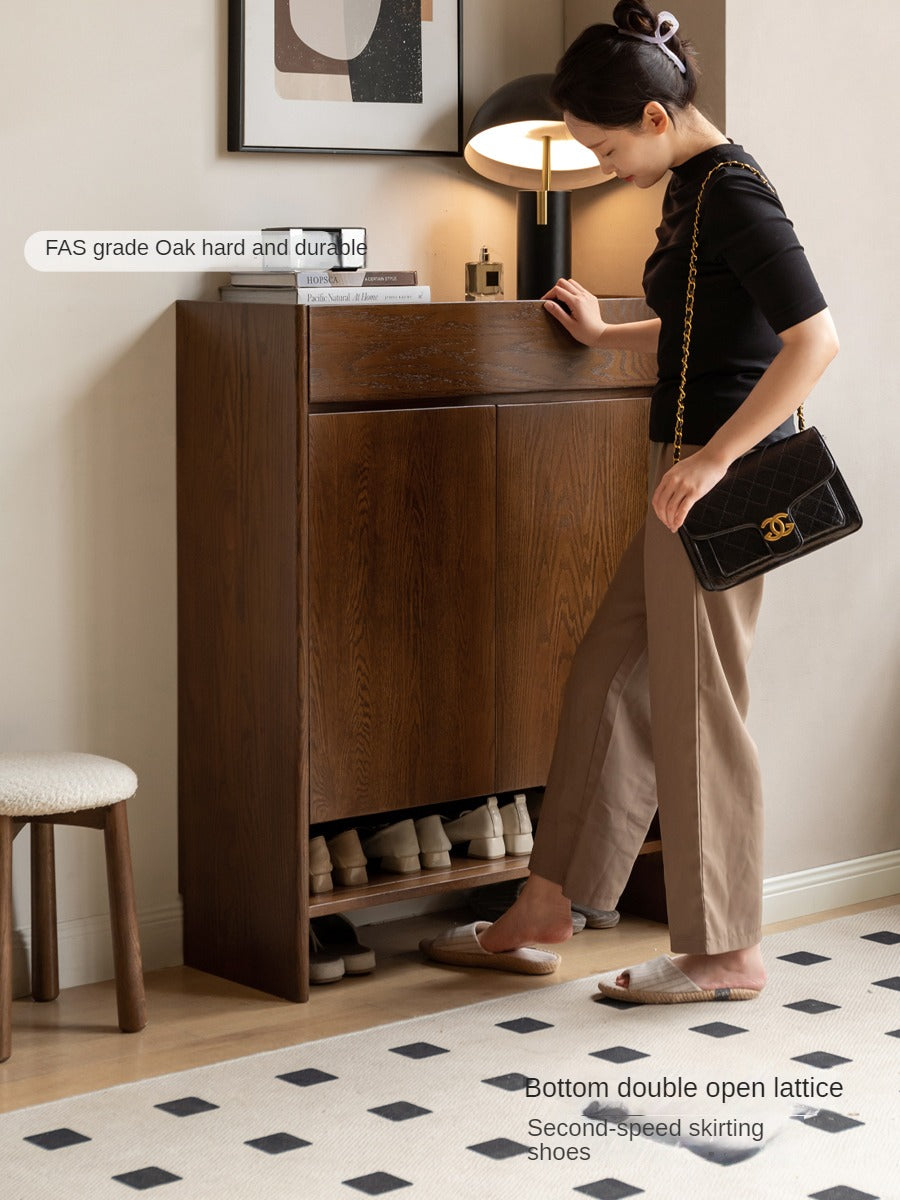 Oak Solid Wood Rock Plate Shoe Cabinet