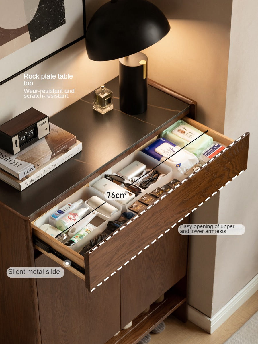 Oak Solid Wood Rock Plate Shoe Cabinet
