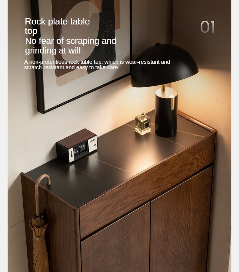 Oak Solid Wood Rock Plate Shoe Cabinet