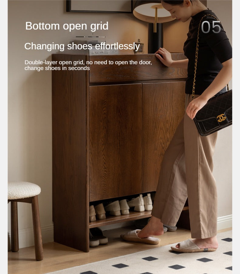 Oak Solid Wood Rock Plate Shoe Cabinet