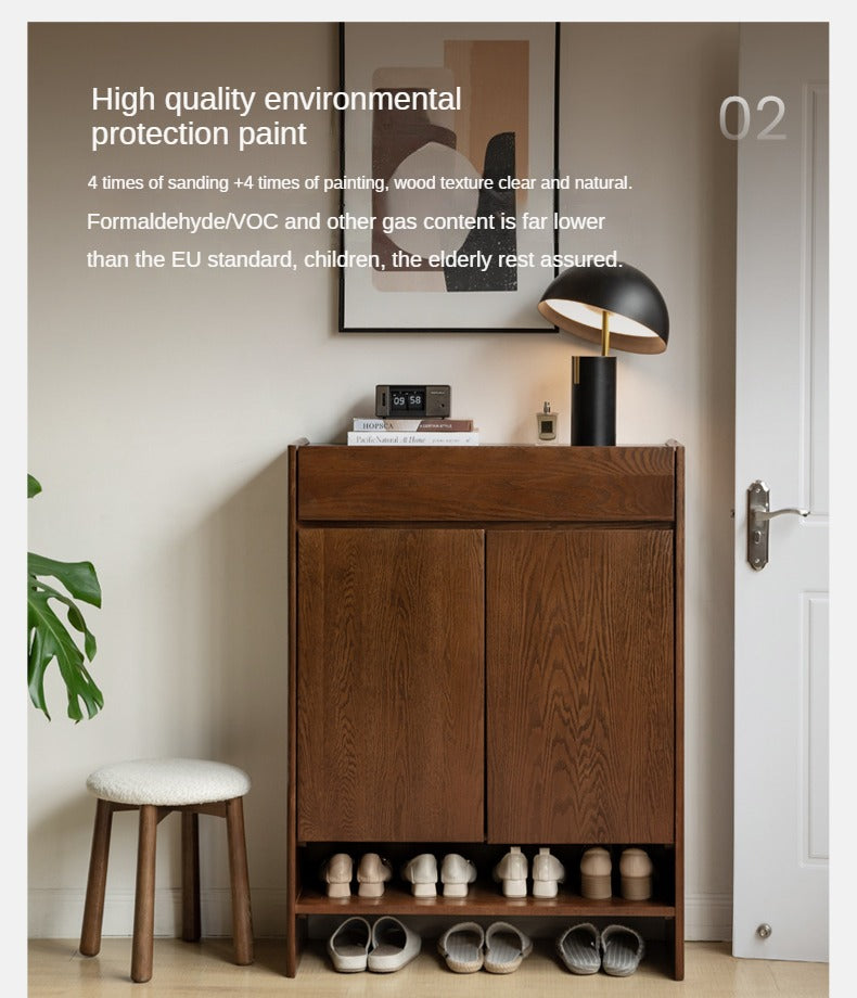 Oak Solid Wood Rock Plate Shoe Cabinet