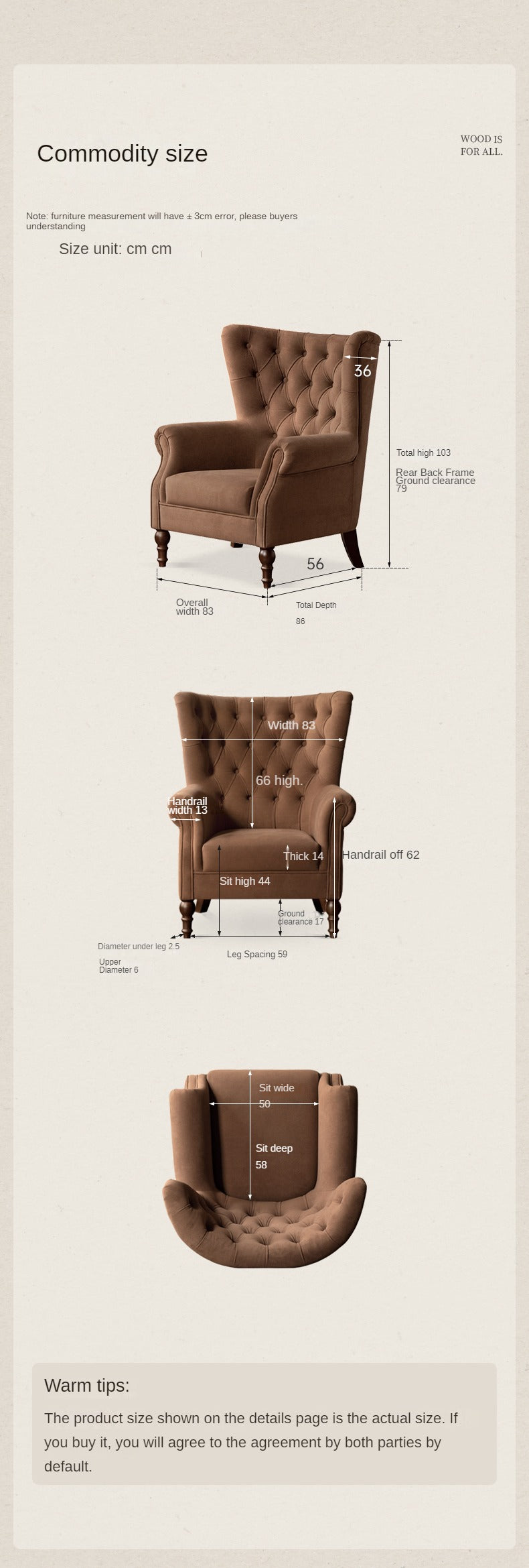 Fabric Sofa American Retro Chair.