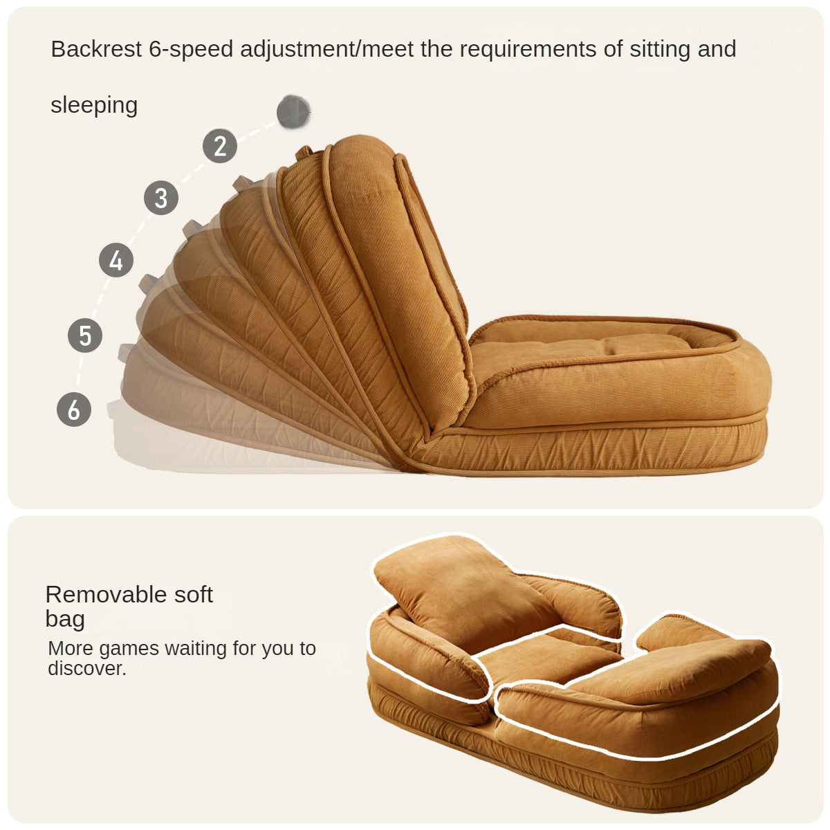 Fabric lazy sofa Adjustable Floor – 6 Recline Positions