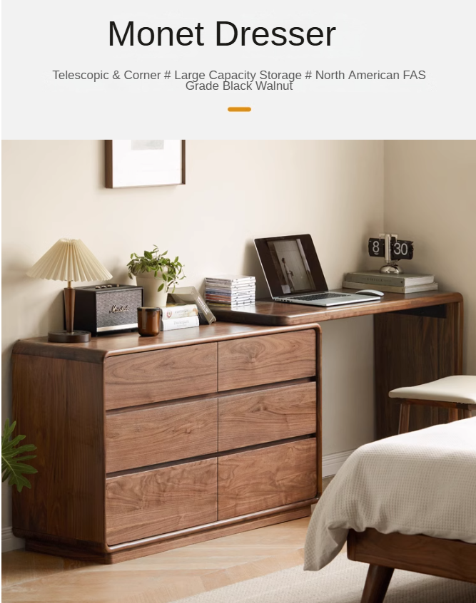 Black Walnut, Golden Sandalwood Telescopic Dressing Table.