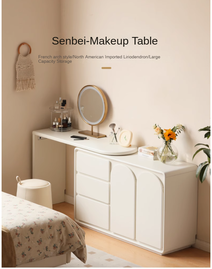 Solid Rubberwood French Cream Style Vanity Table.