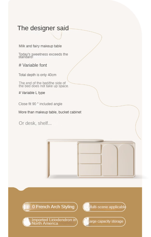 Solid Rubberwood French Cream Style Vanity Table.