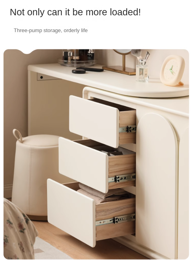 Solid Rubberwood French Cream Style Vanity Table.